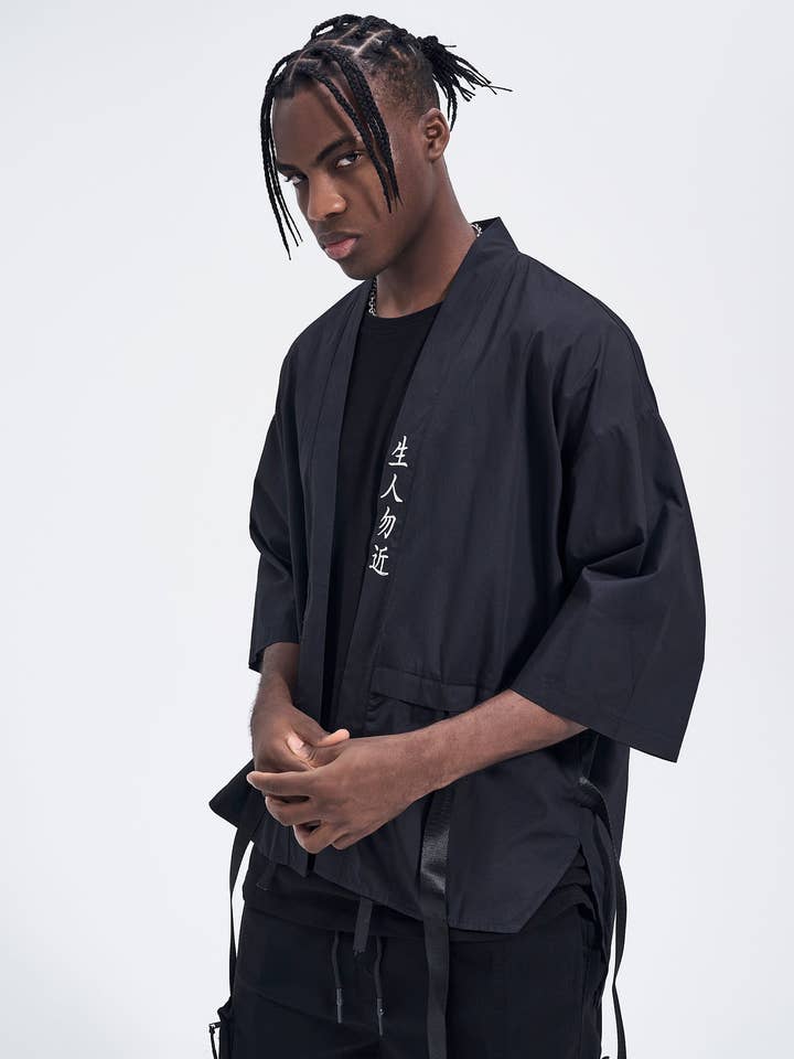 Black WSY5002 Samurai Kimono Shirt for wholesale on Faire2