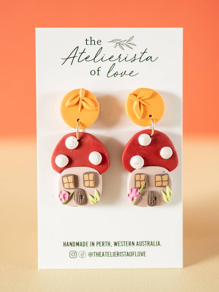 Mushroom House Earrings for wholesale by The Atelierista Of Love