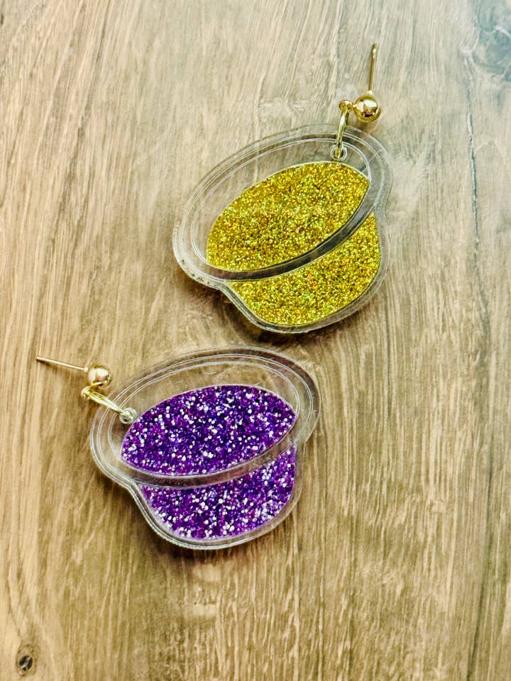 Brincos Pendurados Jello Shot LSU Roxo e Dourado Tigers por atacado de Geaux Magnolia