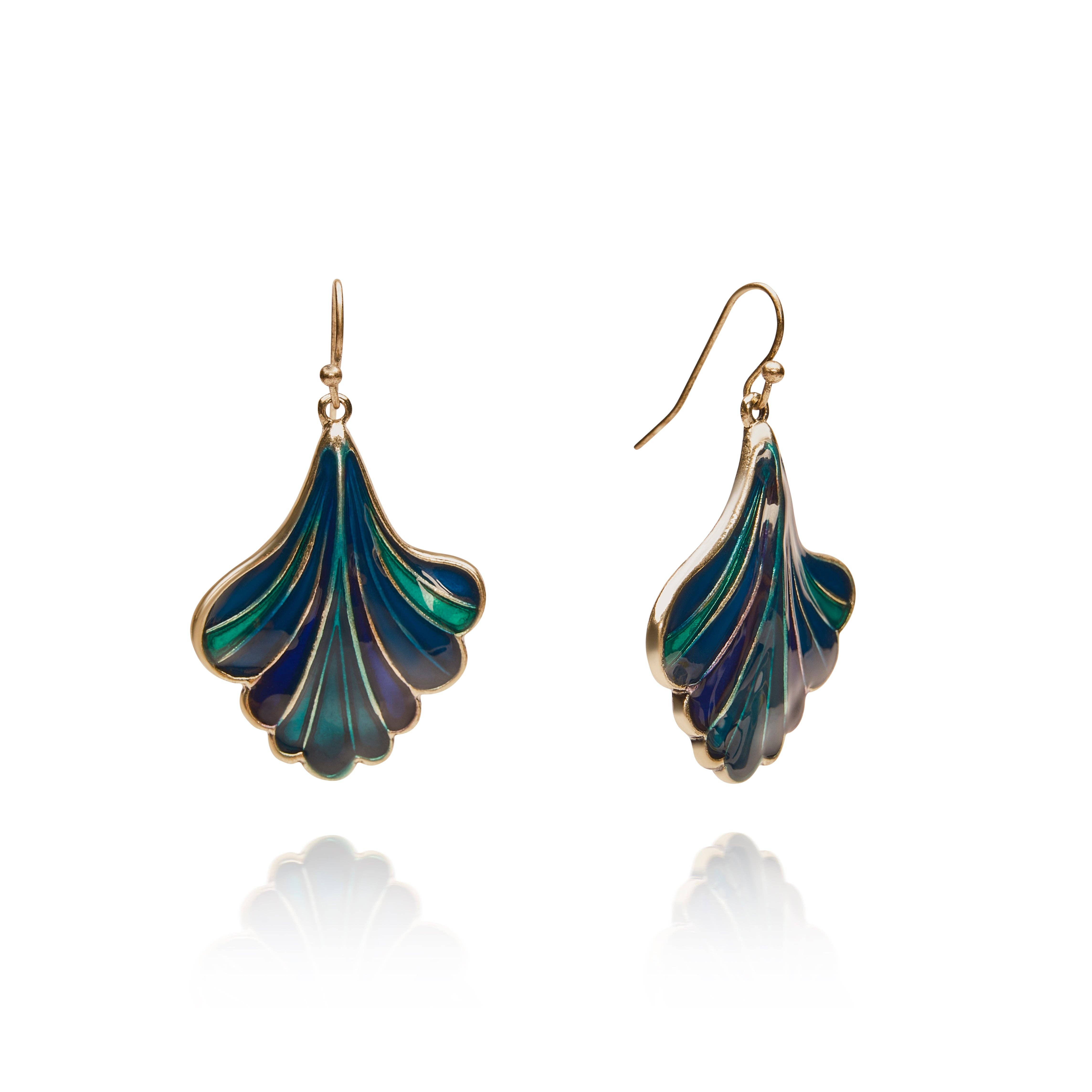 Lovett & Co - Wholesale Hangende/ronde oorbellen - Groene & Blauwe Emaille Ginkgo Oorbellen: Ginkgo Blad Oorbellen1