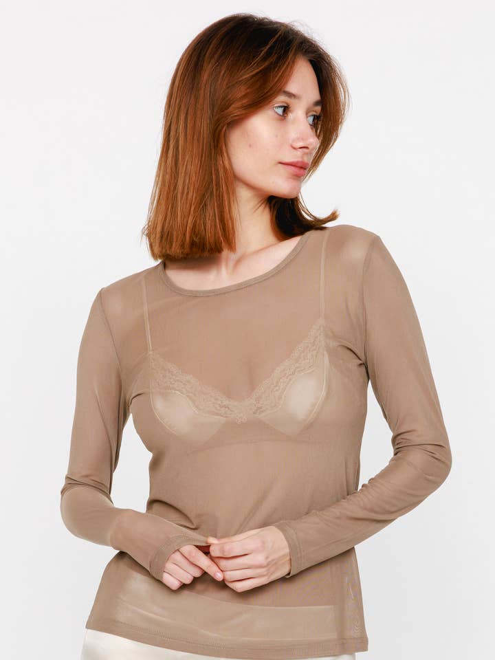 Tulle top - Taupe for wholesale by Vannina Vesperini