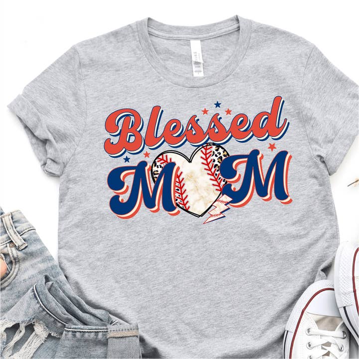 Red, White and Blue Baseball Heart Mom - Baseball DTF Transfer for wholesale by Nashville Design House