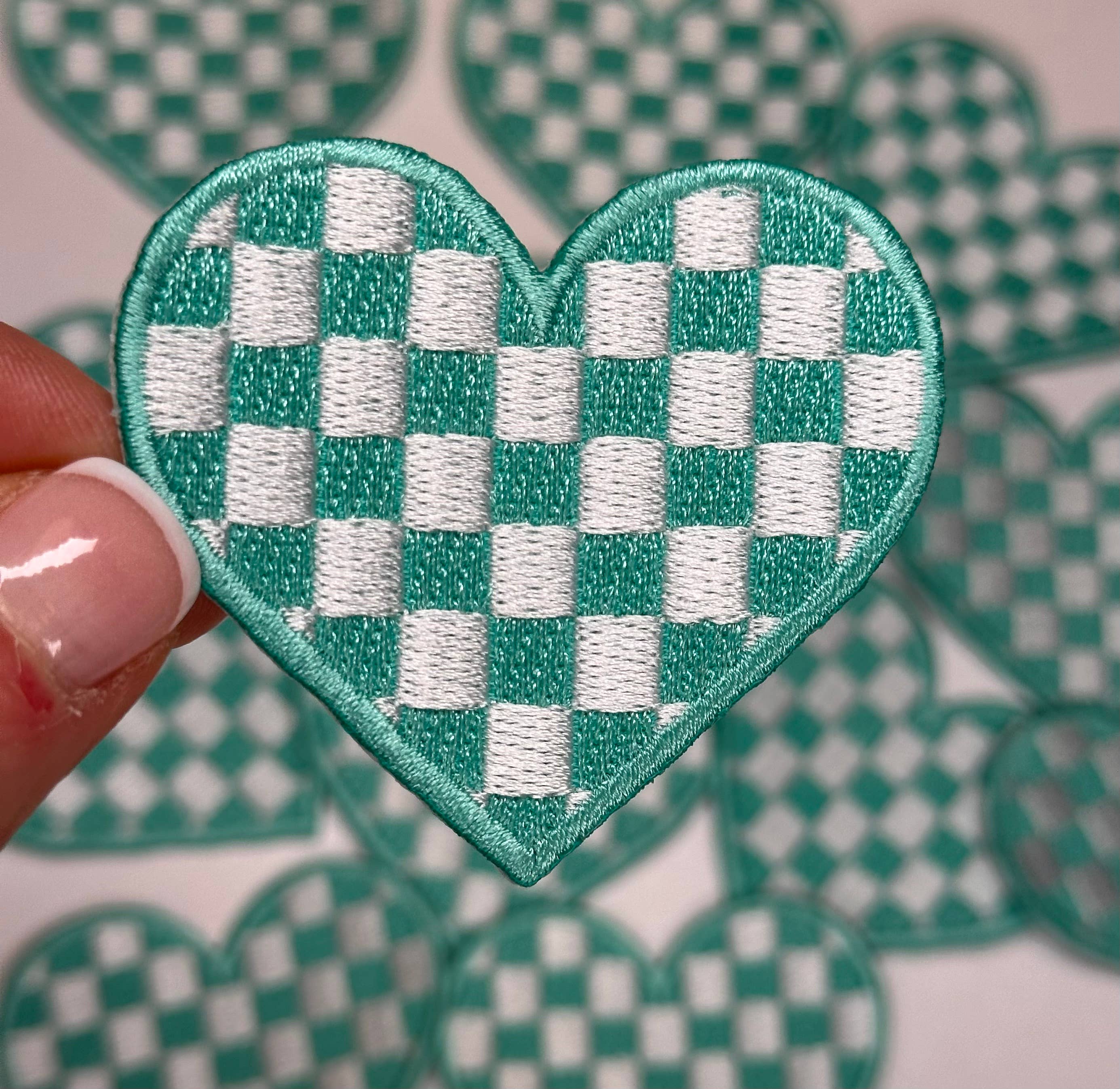 Aloe and Milk Boutique - Wholesale Hat Accessory - Women's - Checkered heart, heart patch, checkered patch, game day2