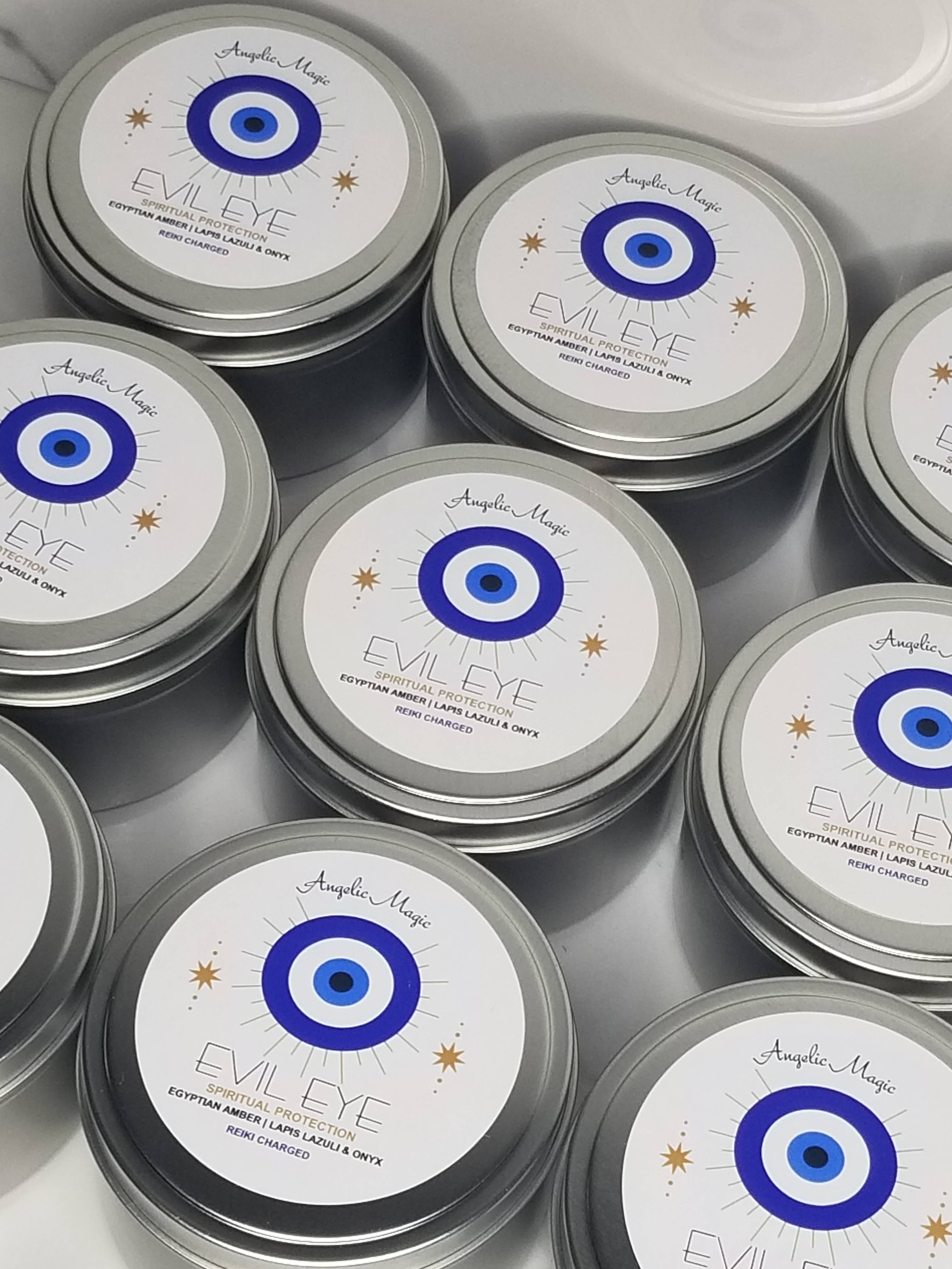 Angelic Magic – wholesale Travel candles – Evil Eye, Protection, Reiki Charged 8 oz Tin3