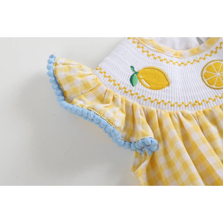Lil Cactus - Wholesale Bodysuit (Non-Footed) - Baby - Yellow Gingham Lemon Smocked Flutter Romper