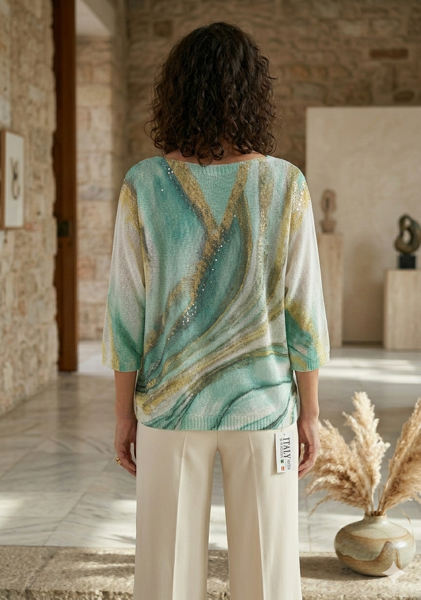 House of Marcel Apparel - Wholesale T-Shirt - Women's - Metallic Abstract Graphic Linen Tee1