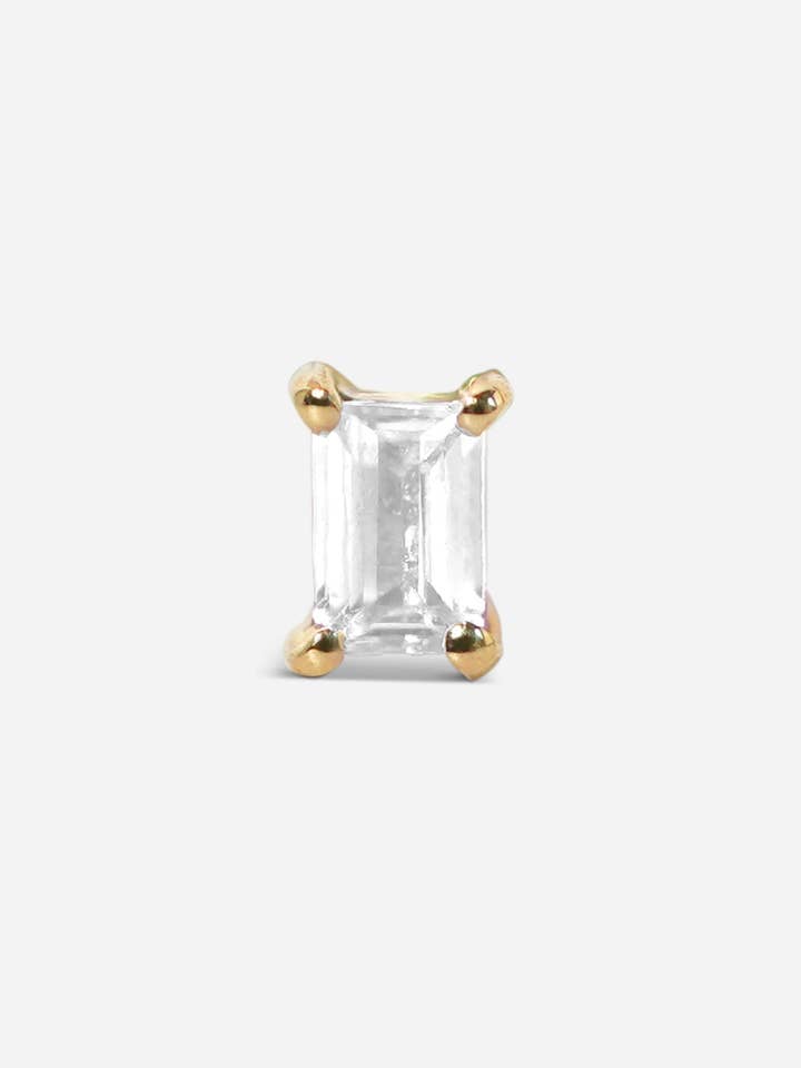 Mini Baguette Diamant Fileté Boucle d'Oreille à Dos Plat | Unitaire pour la vente par Porter Lyons