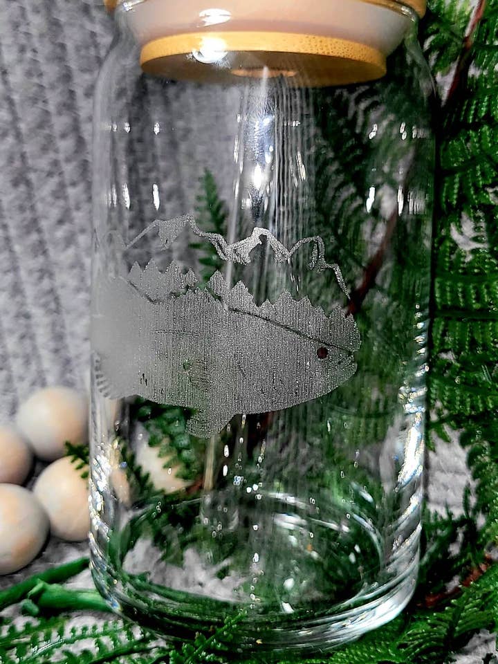 Etched fish glass for wholesale by Jangles by Jan