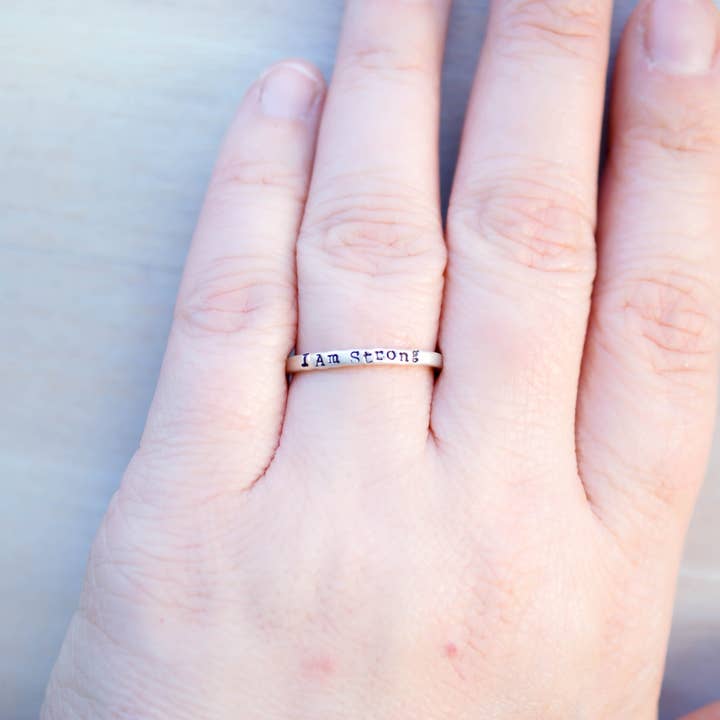 Simpli Stamped - Wholesale Band/Stacked Ring - Sterling Silver Rings for Women | I am Strong | Inspirational Jewelry