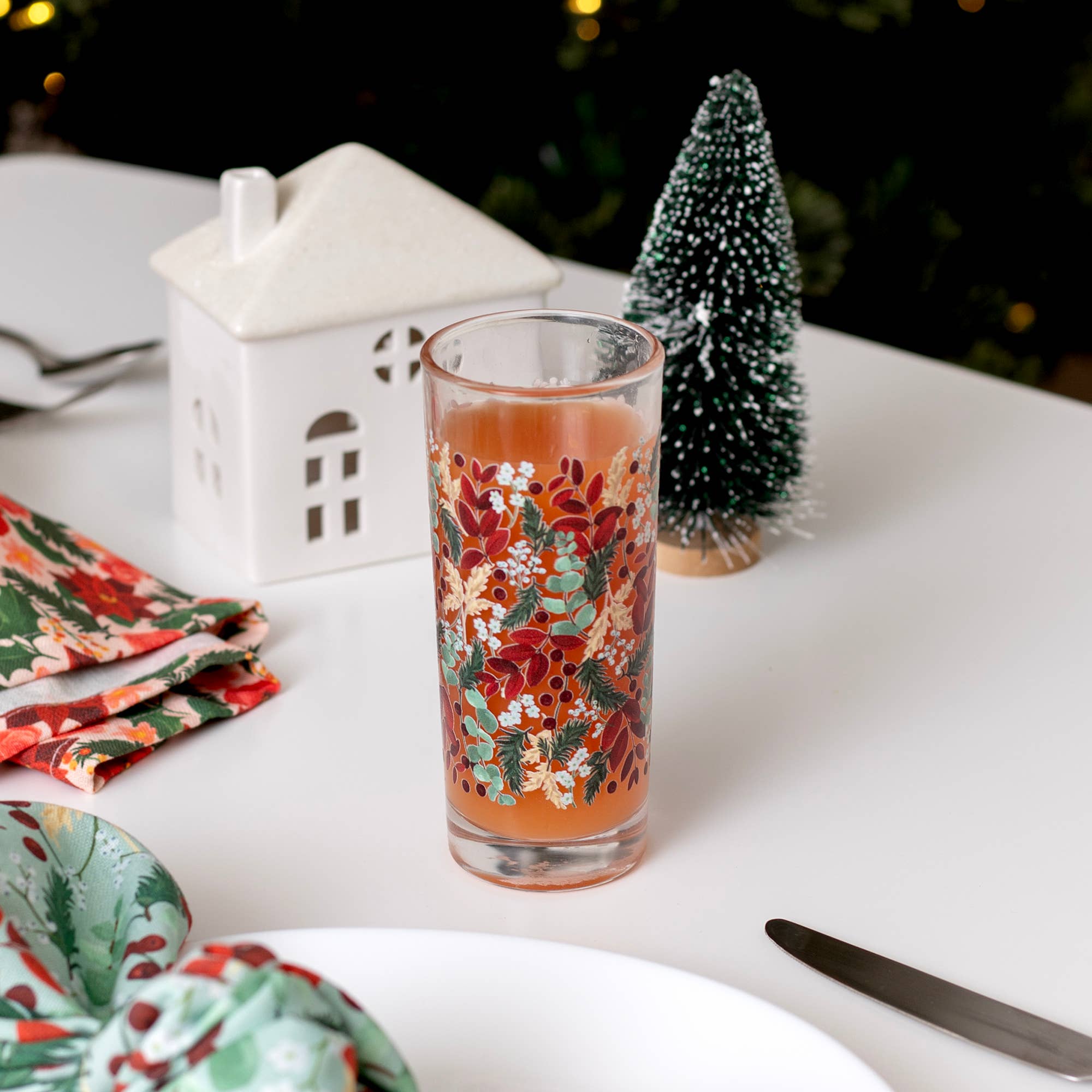 1canoe2 | One Canoe Two Paper Co. - Wholesale Drinking Glass/Cup - Yuletide Blooms Tall Holiday Juice Glass Set1