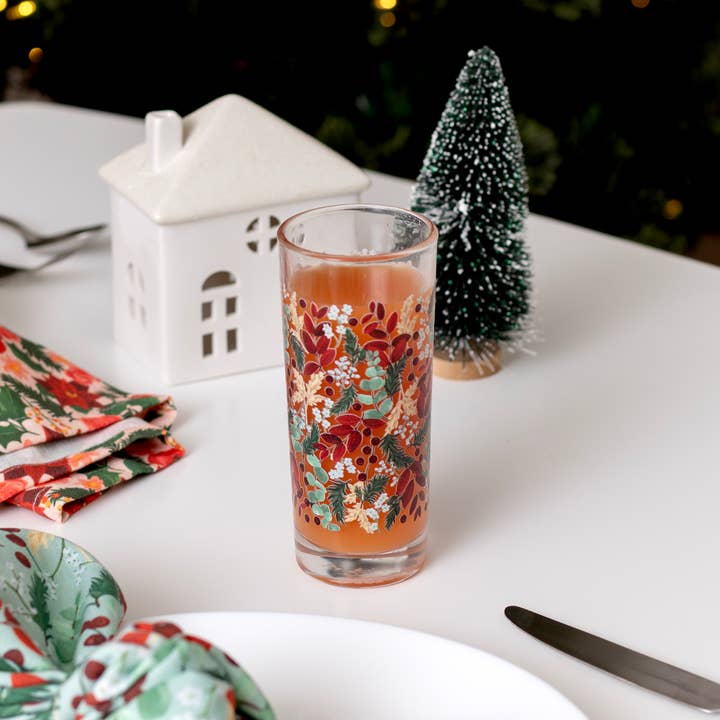 1canoe2 | One Canoe Two Paper Co. - Wholesale Drinking Glass/Cup - Yuletide Blooms Tall Holiday Juice Glass Set1