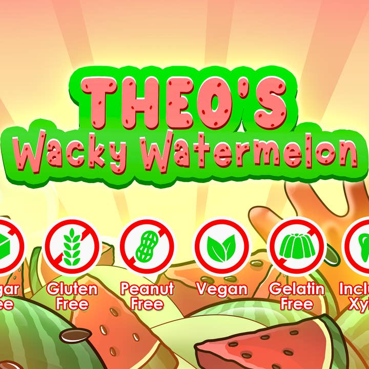 Bubblegum kids - Vendita all'ingrosso Gomme da masticare - Theo's Wacky Watermelon (55 pezzi) Gomma da masticare all'anguria senza zucchero