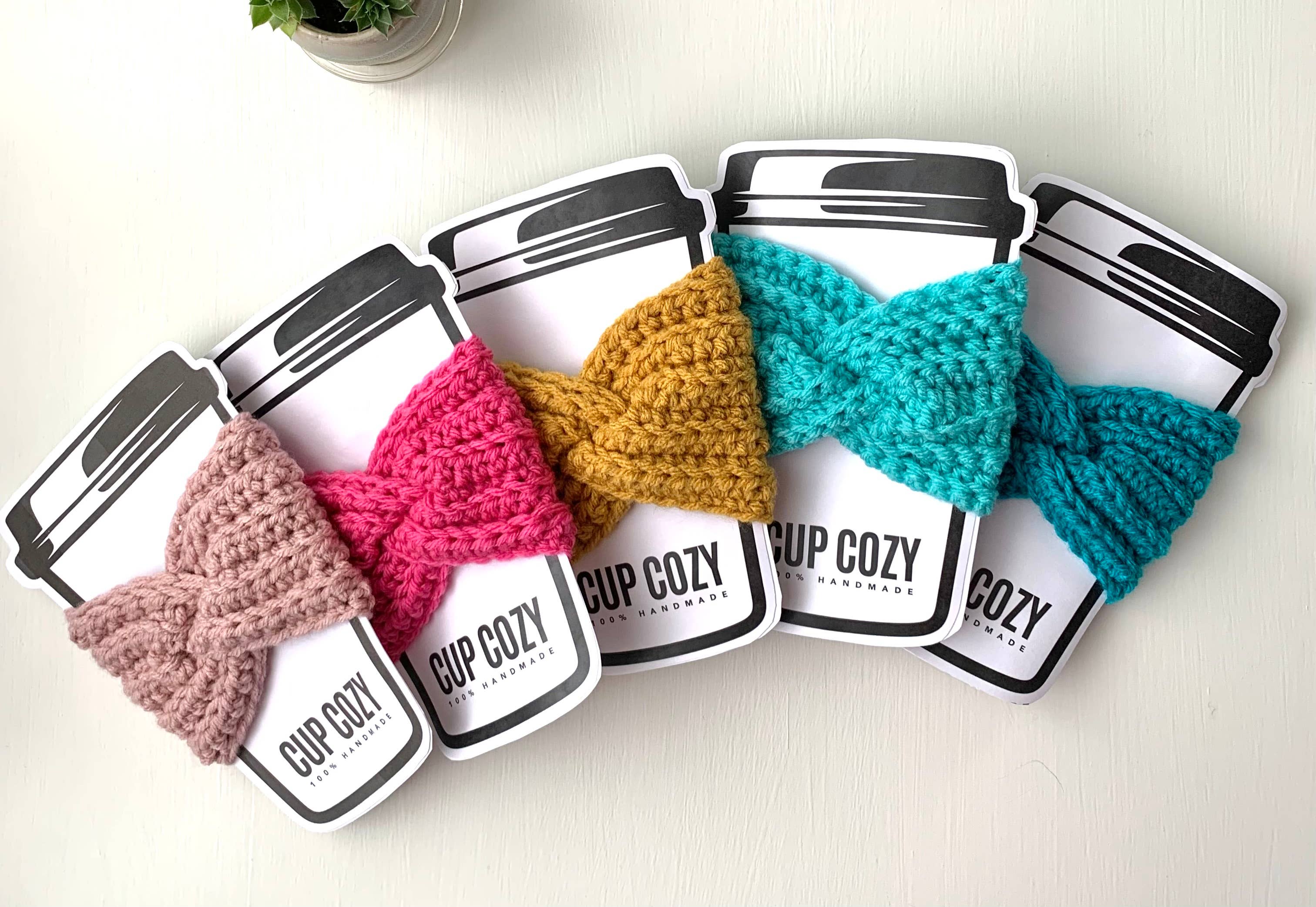 Crochet Happens - Wholesale Drink Huggers & Koozies - Twisted Coffee Cozies - Set of 5 - Made to Order2