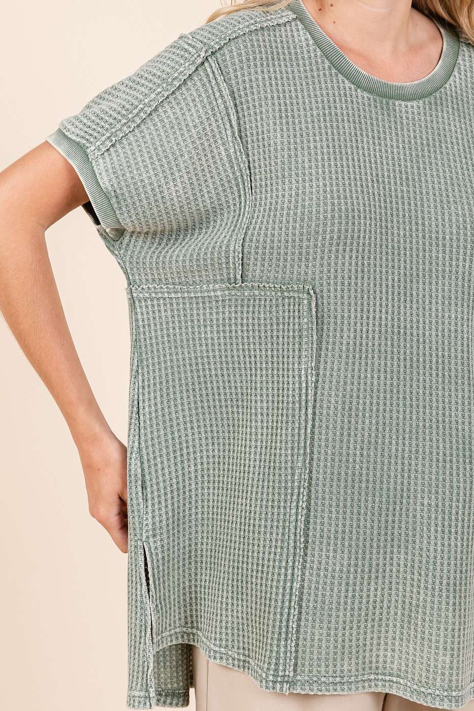 mittoshop - Wholesale Tunic - Women's - MINERAL WASH WAFFLE KNIT SEAM DETAIL TUNIC TOP14