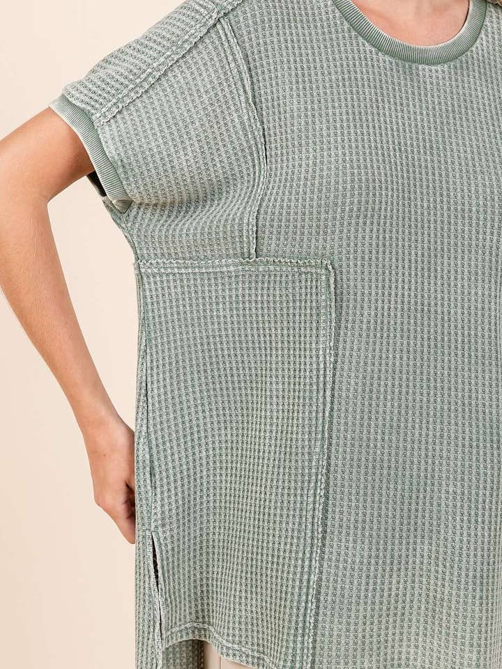 mittoshop - Wholesale Tunic - Women's - MINERAL WASH WAFFLE KNIT SEAM DETAIL TUNIC TOP14
