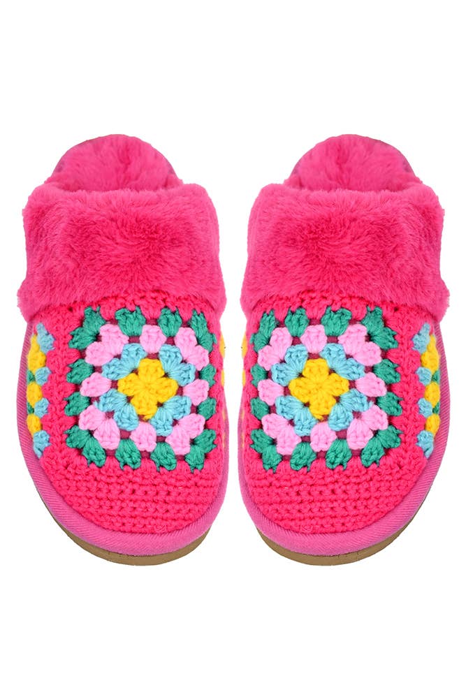 Hana - Vendita all'ingrosso Pantofole - Donna - Pantofole invernali C.C multicolore all’uncinetto con pelliccia sintetica1