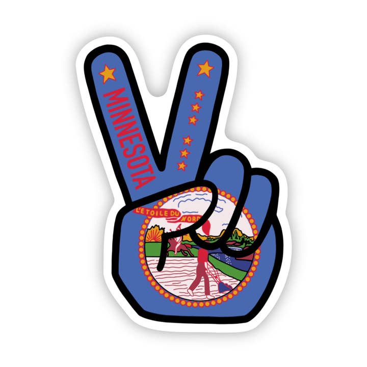 Pegatina bandera Minnesota Peace Fingers (diseño actualizado) para venta al por mayor de Jones Sticker Co