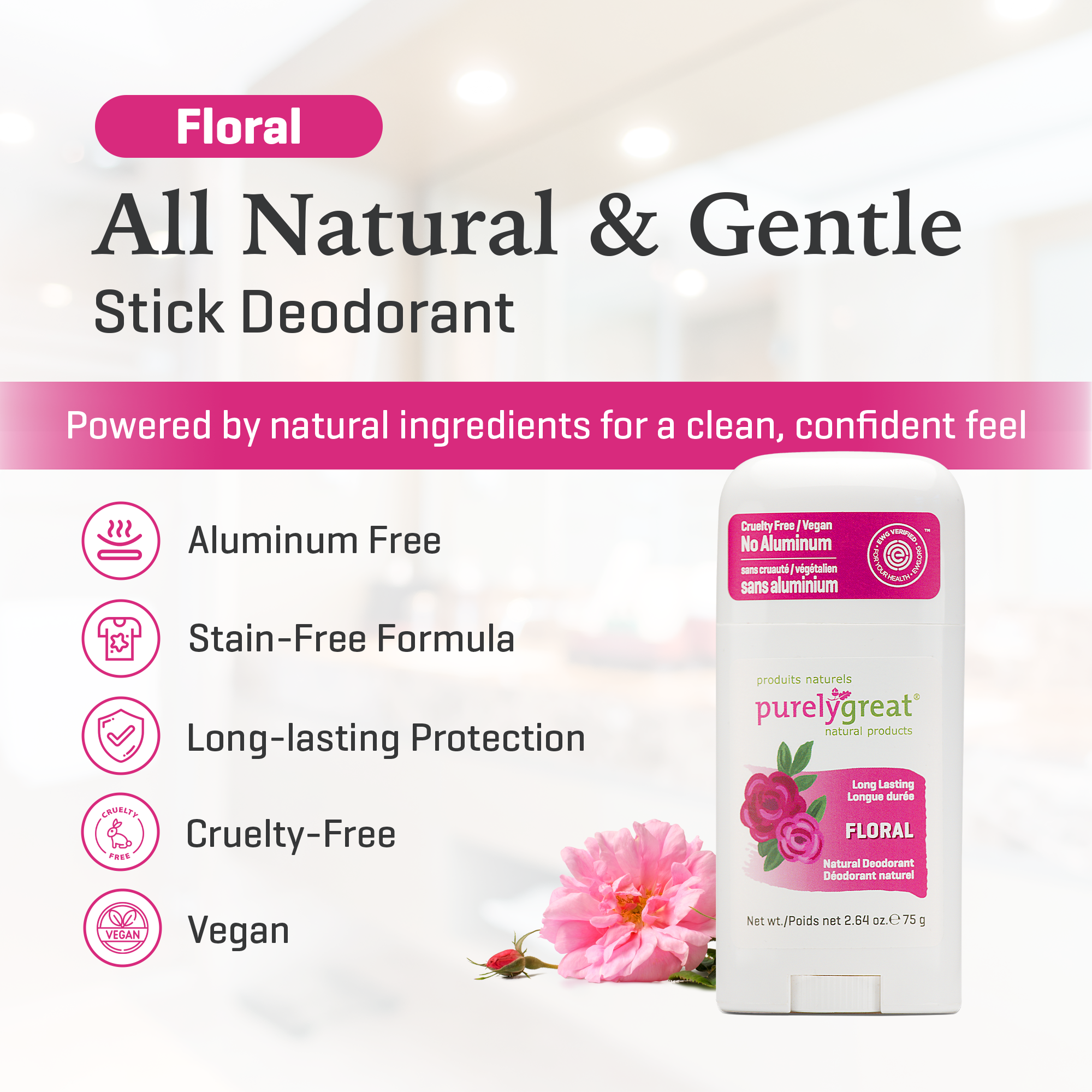 Purelygreat Natural Deodorants - Wholesale Deodorant - Unisex - Purelygreat Stick Deodorant - Floral4
