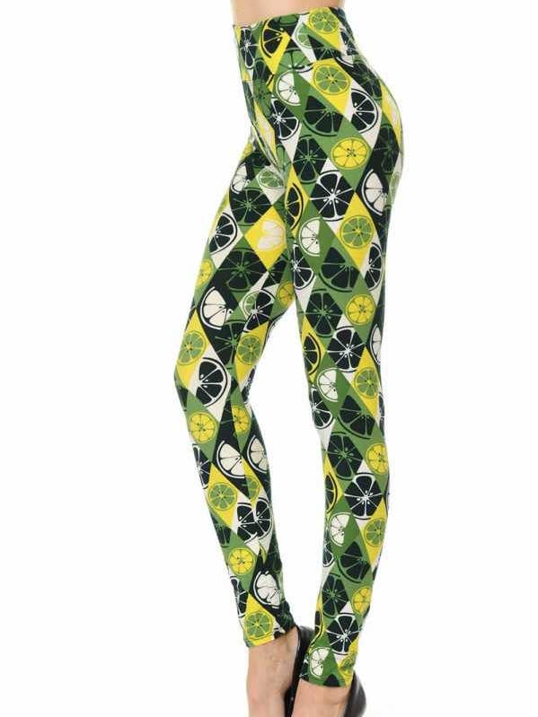 F675-3 HIGH WAIST LIME PRINT LEGGINGS for wholesale by MIO WHOLESALE