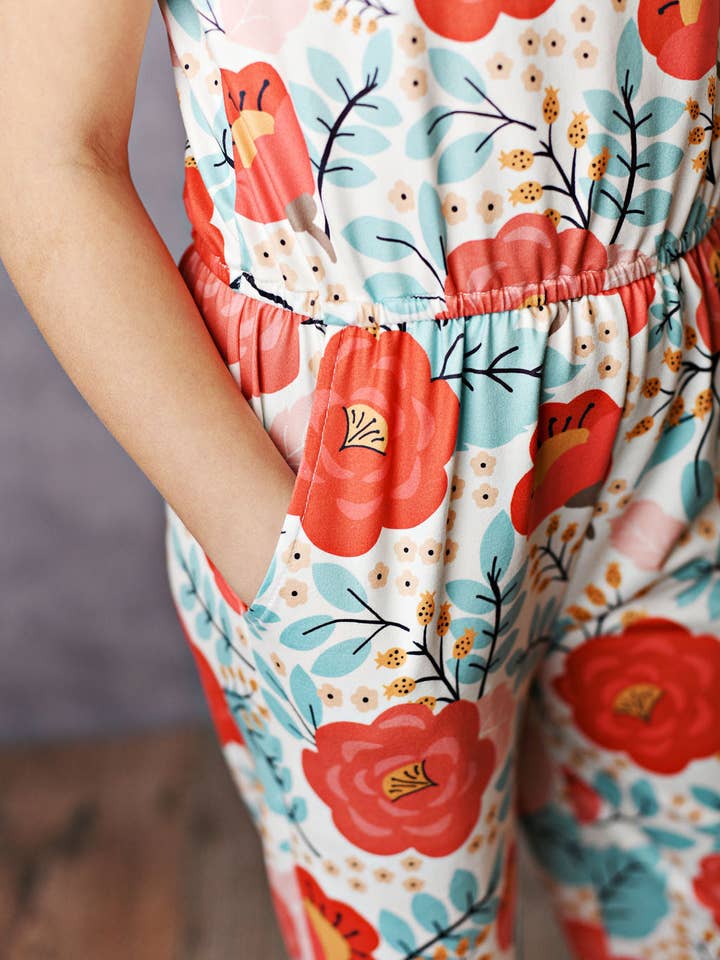 Oopsie Daisy - Wholesale Jumpsuit - Kids - Kids Sage & Coral Floral Summer Jumpsuit With Pockets