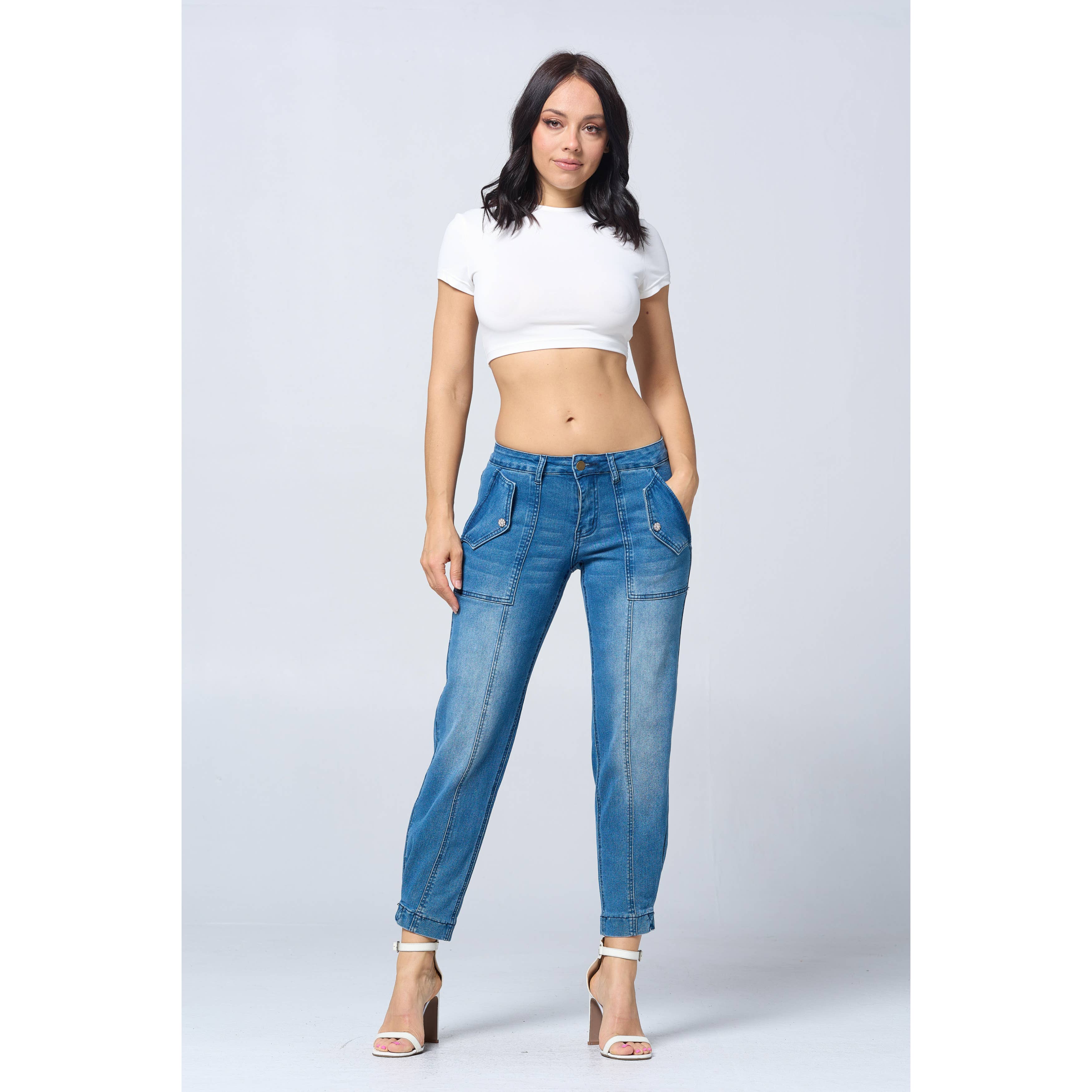Blue Turtle - Wholesale Jeans - Women's - Low Rise Seamed Jogger with Flap Front Pocket YH2218 Med5