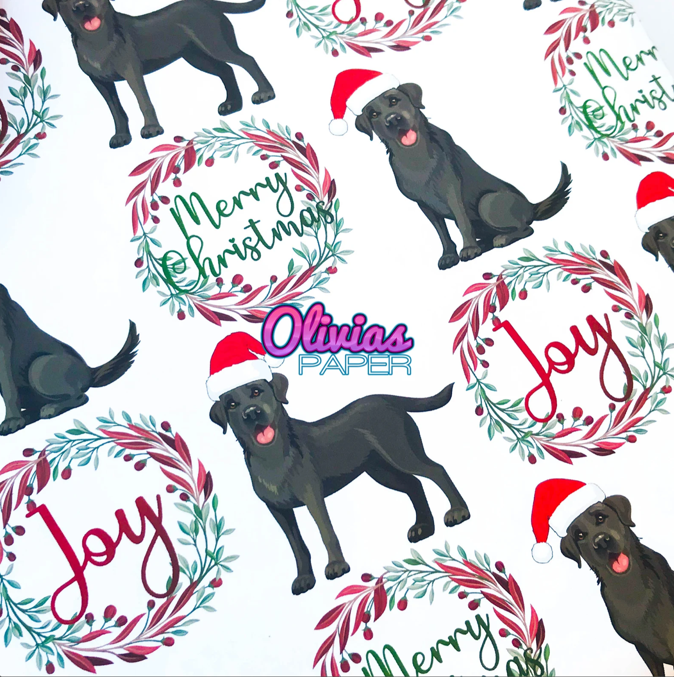 Olivias Paper – wholesale Flat wrap – Black Labrador Christmas Wrapping Paper1