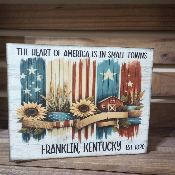 Custom Small Town America Wood Sign for wholesale by Bluegrass Burlap Co