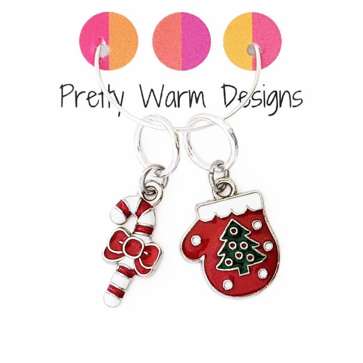 Set di 2 segnapunti natalizi Candy Cane + Mitten per la vendita all'ingrosso da parte di Pretty Warm Designs