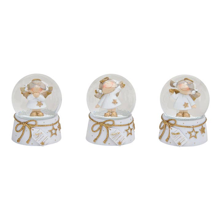Wurm - Wholesale Christmas Decoration - Snow globe angel made of glass/poly, assorted in 3 designs, 6x9x6cm