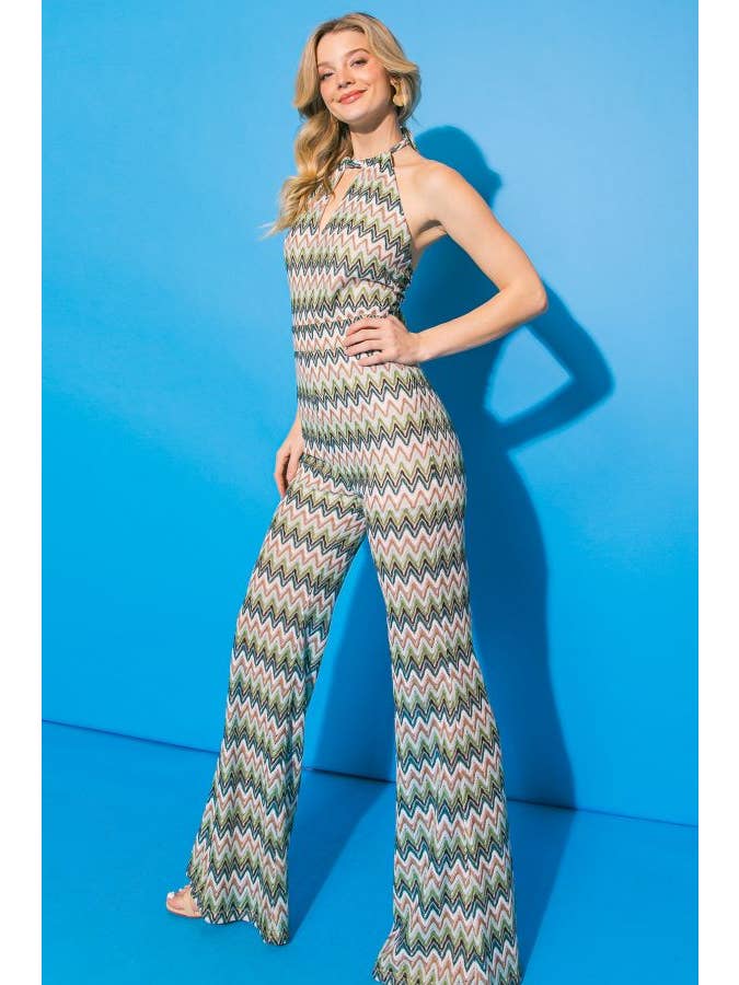TEAL IVORY GREEN A printed knit jumpsuit - AP1942-KN for wholesale on Faire