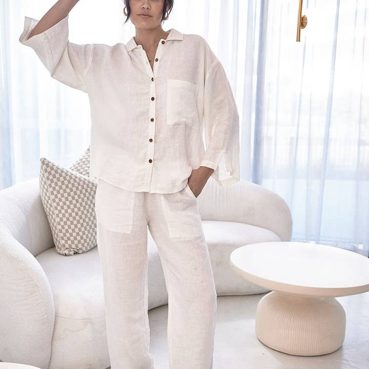 Wide Leg Linen Pant - White for wholesale by Eadie Lifestyle