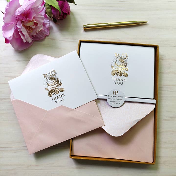 Robert Frederick Ltd – wholesale Stationery/notecard set – 12 Notecards and Envelopes in Gift Box - “Thank You” Flower Bouquet Design2