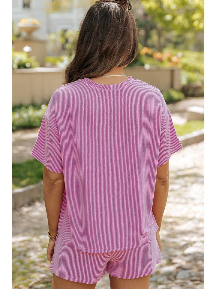 Little Daisy Closet - Wholesale Lounge Set - Women's - LDC Ribbed Textured Knit Loose Fit Tee and Shorts Set