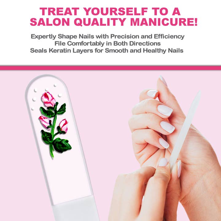 Classy Nail Files – wholesale Nagelfil – Rosenknoppar Rosa Blomma Gåva Handmålad Kristallnagelfil3