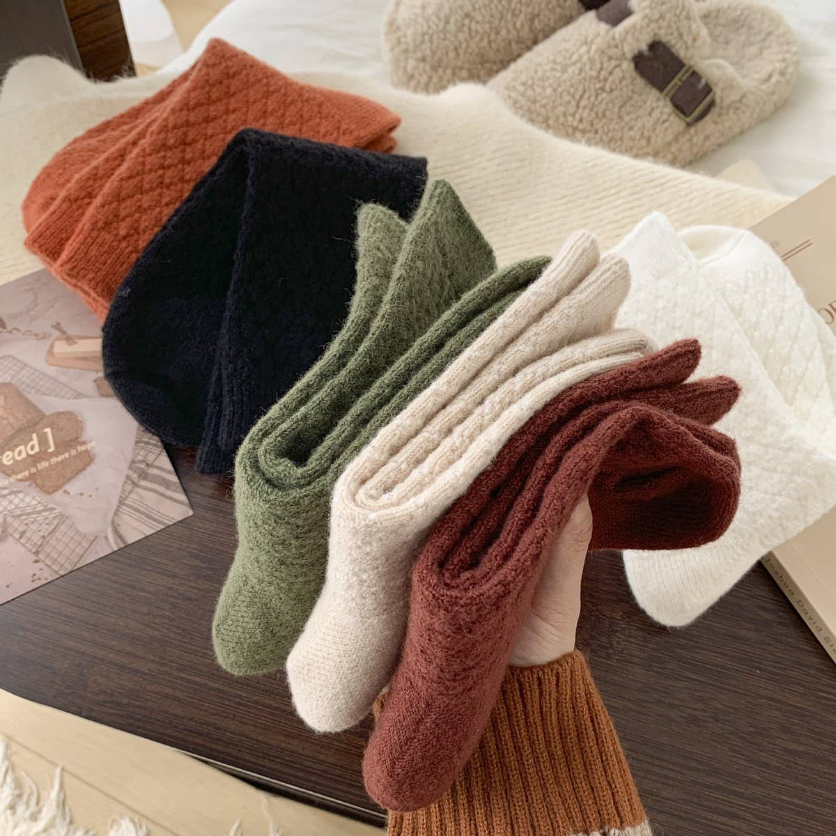 ACCITY - Wholesale Socks - Women's - Plaid Plush Socks Women Winter Thick Warm Cozy_CWMS028687