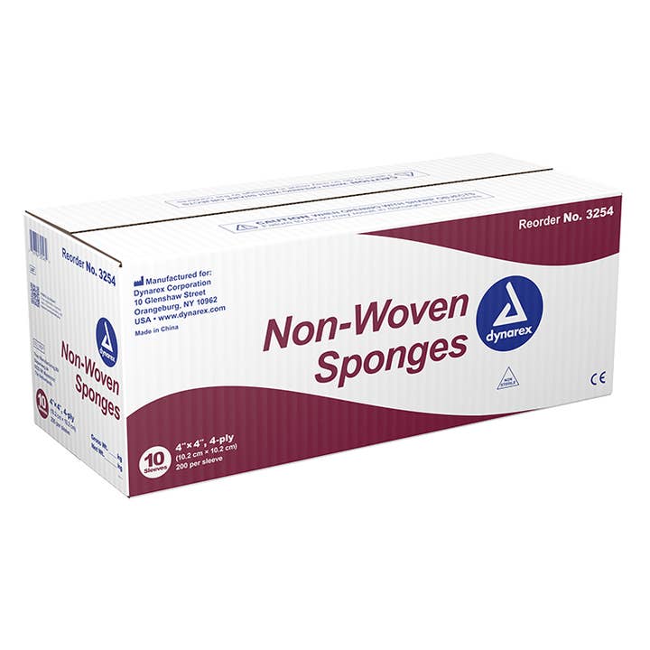 Dynarex Non-Woven Sponge, 4" x 4" 4 Ply 200ea/bx, 10bxs/cs (2000 Count) for wholesale by Go Bulk Medical