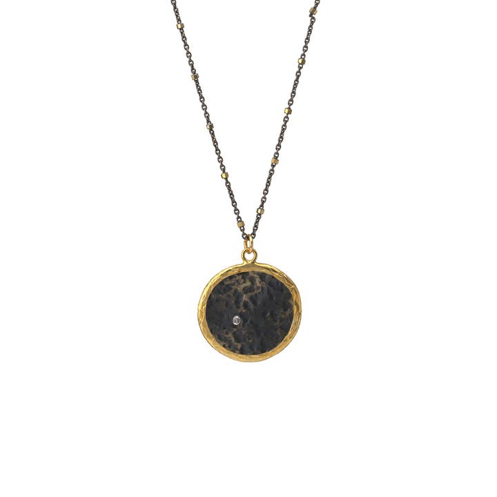 AJS Design Studio - Wholesale Pendant/Charm Necklace - Mix metal organic circle pendant necklace with cz accent
