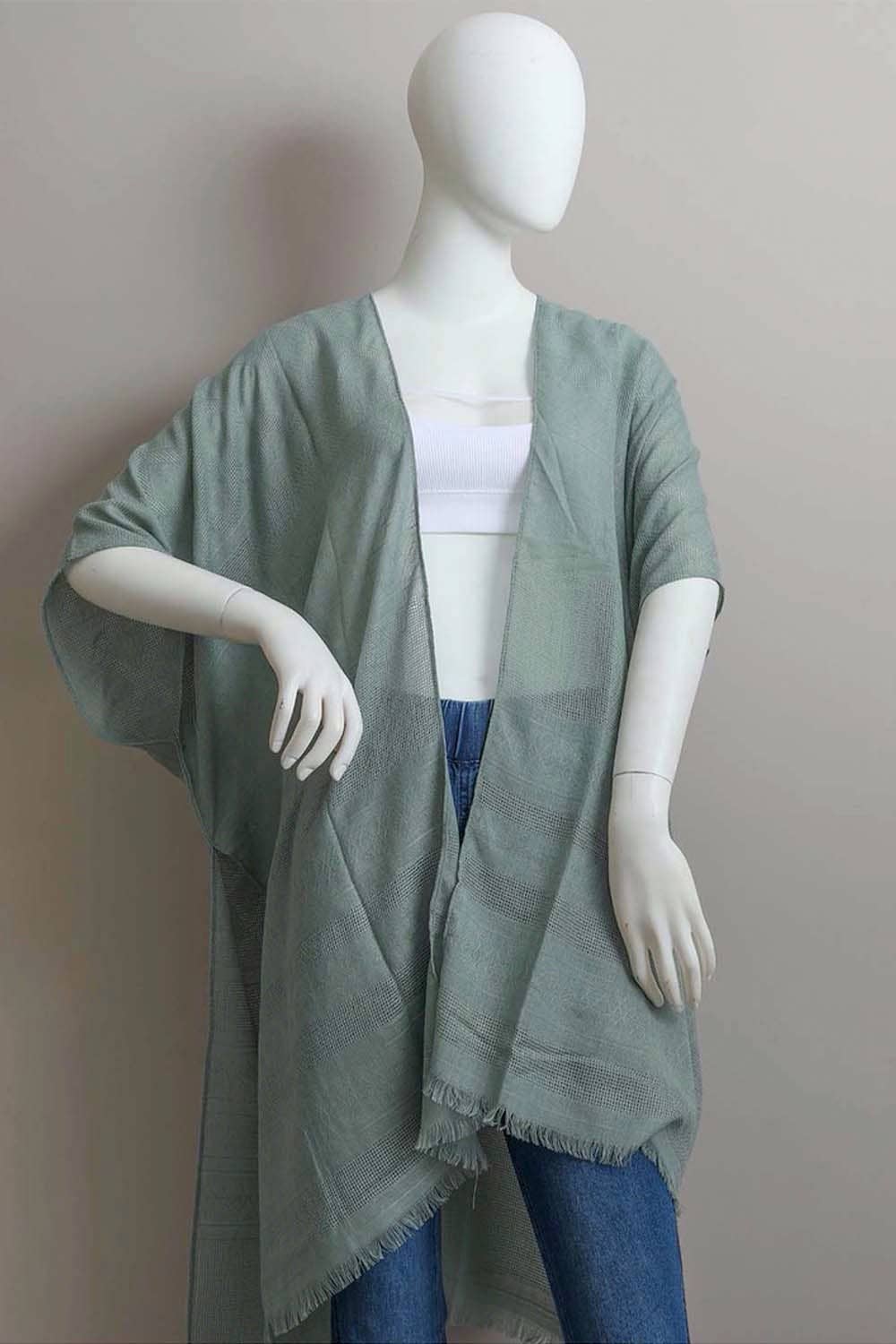 Leto Accessories – Großhandel Kimono – Damen – Diamantbestickter Kimono mit ausgefranstem Rand11