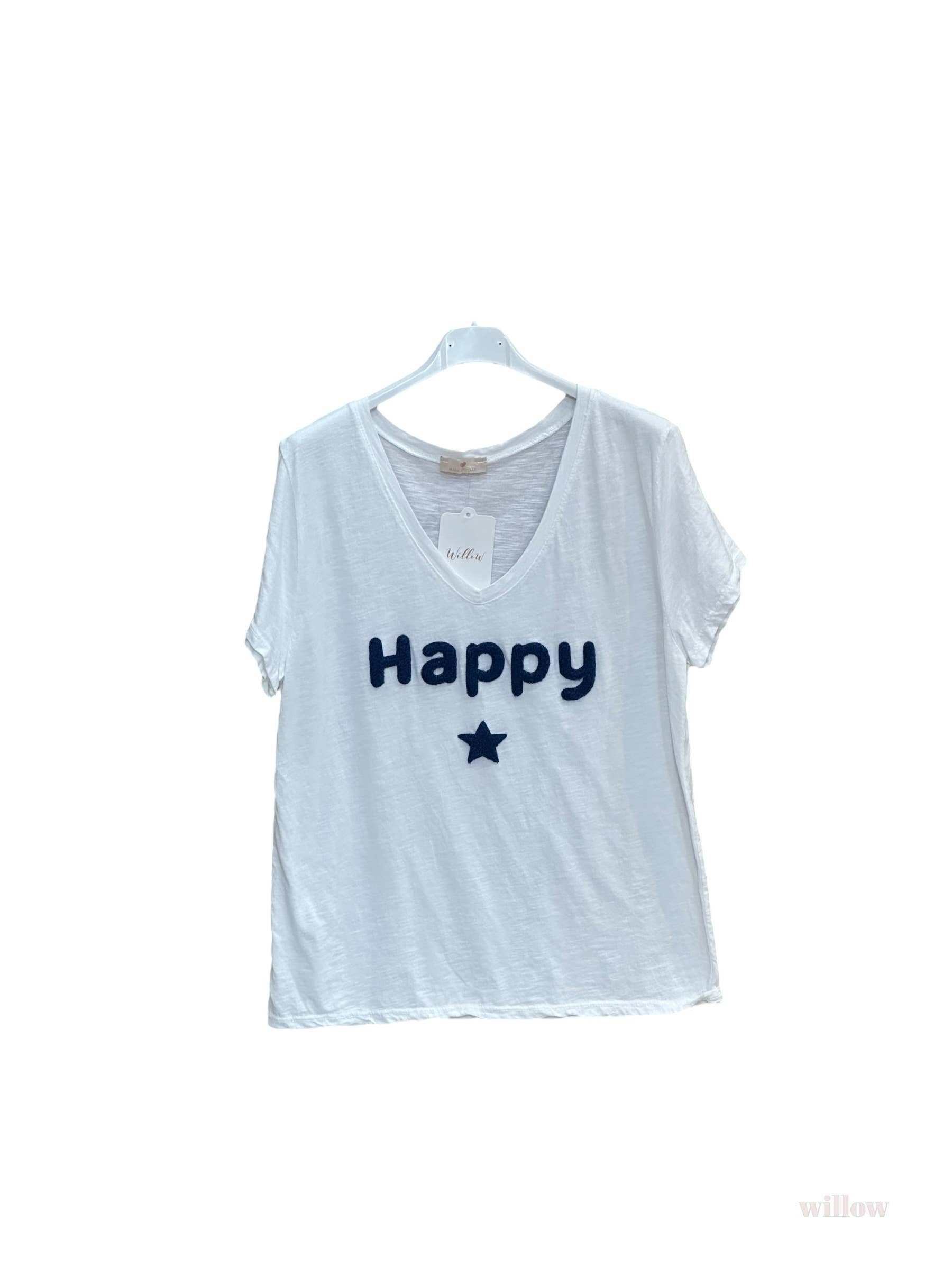 Moonsun - Vente T-shirt – femme - T-shirt coton Happy brode7