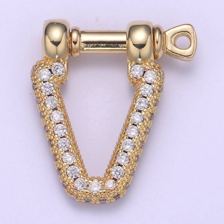 Micro Pave Bracelet Closure, Horseshoe Clasp, Shackle and Screw, 14k Gold Bracelet Clasp, Horseshoe Shackle, Necklace Hardware L-261 for wholesale by Aim Eternal