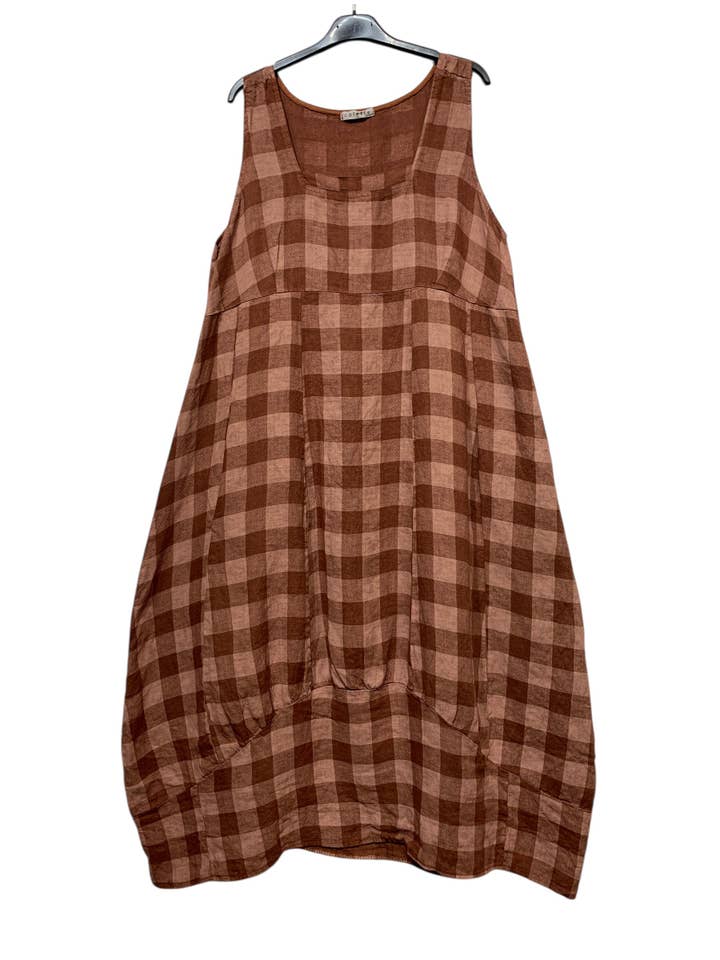 LINEN & COTTON HOUSE - Wholesale Dress β Women's - LINEN DRESS WITH POCKETS, GINGHAM CHECK PATTERN 32227