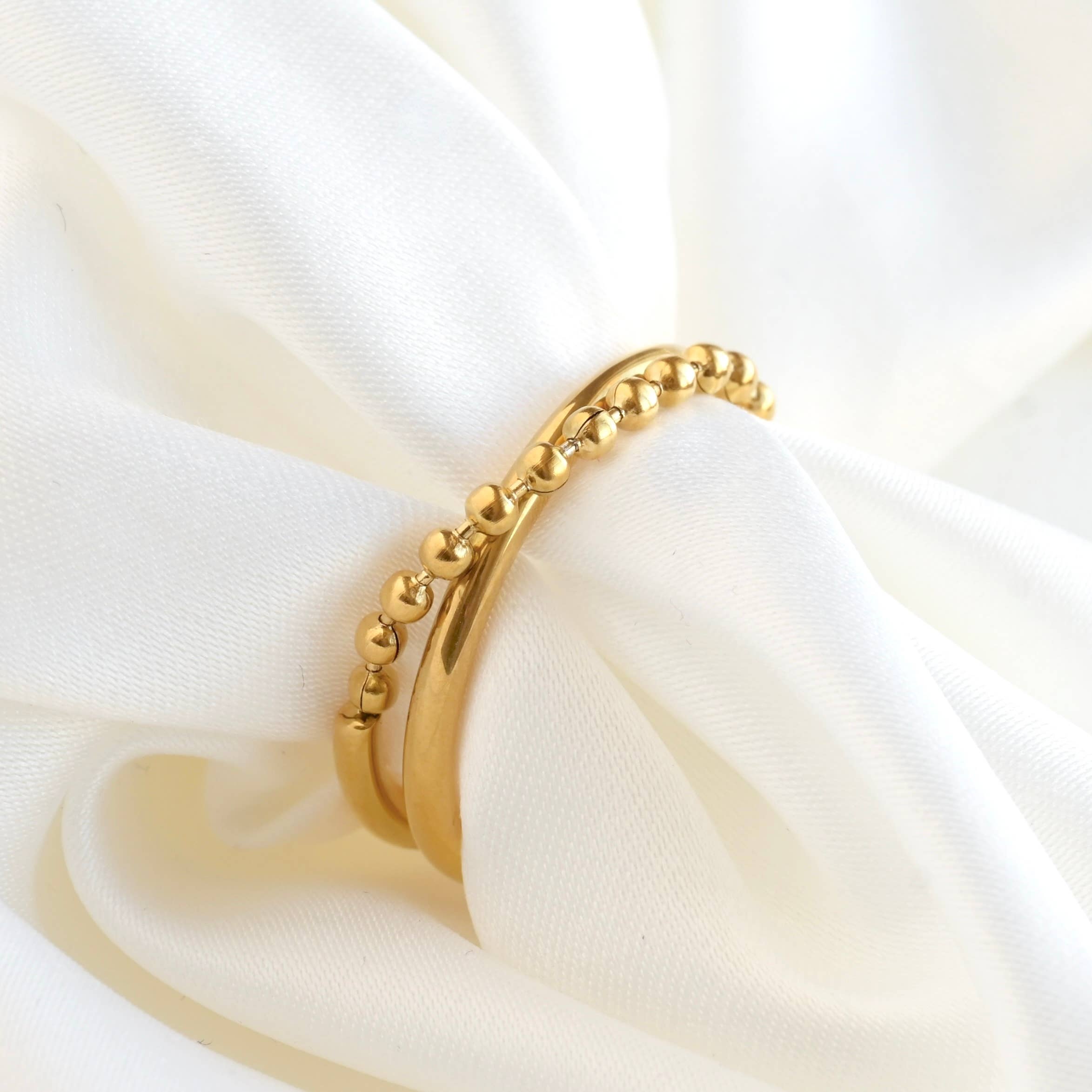 Blueyejewelry – Großhandel Band/Stapelring – Halbe Kette X Ring - Edelstahl Gold Kreuzring2