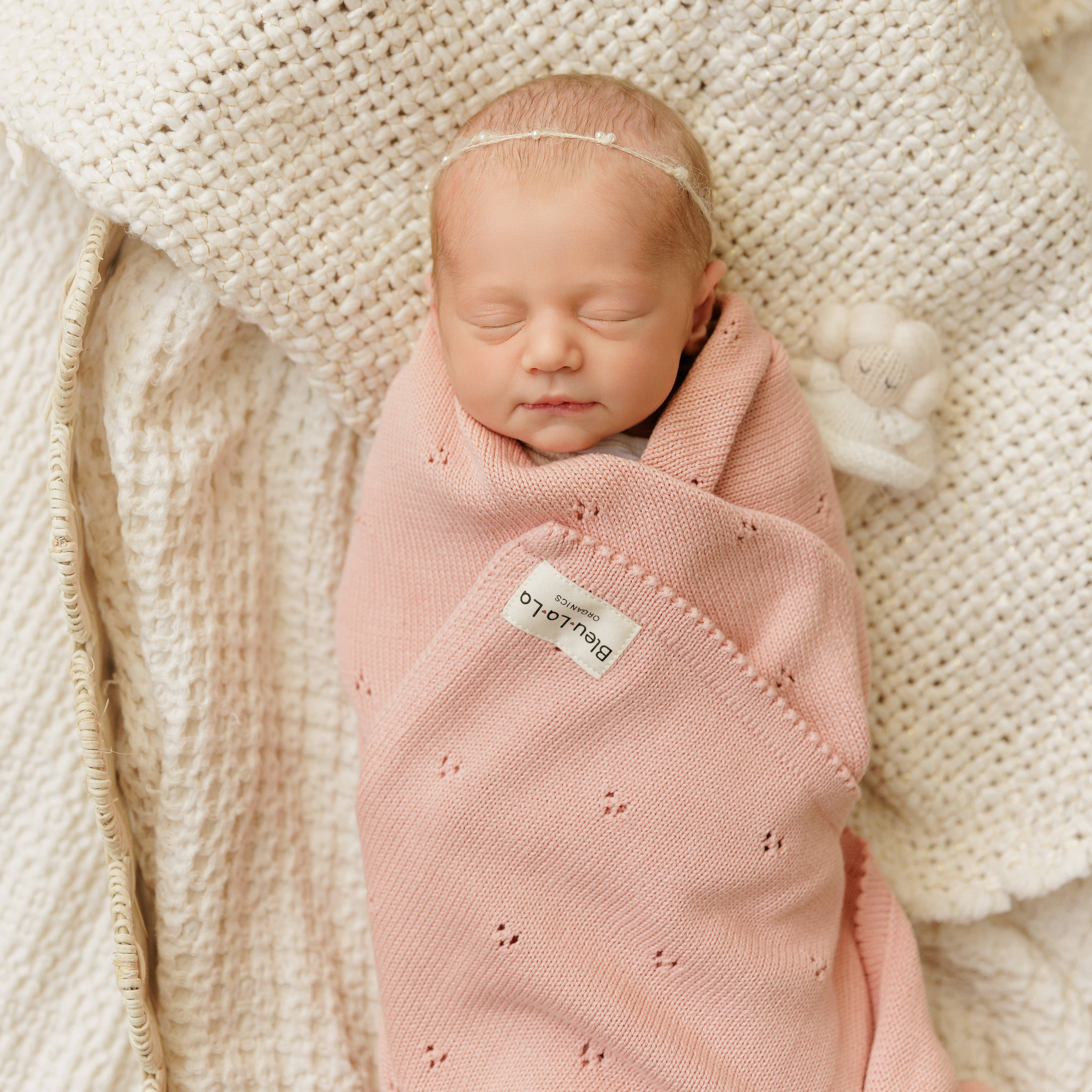 Bleu La La - Wholesale Receiving Blanket - Baby - 100% Organic Cotton Pointelle Swaddle Receiving Baby Blanket3