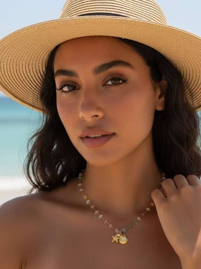 Mehrfarbige Halskette Muschel Seestern Edelstahl für den Großhandel von COSMOS