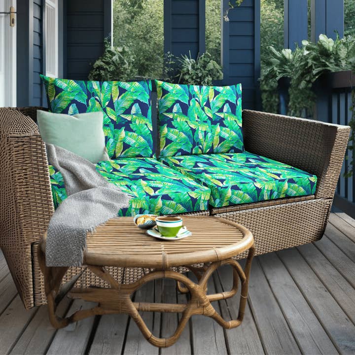 Rockin Cushions - Wholesale Outdoor Chair - Navy Green Banana Leaf Outdoor Slip Covers, Compatible with IKEA Arholma Kuddarna