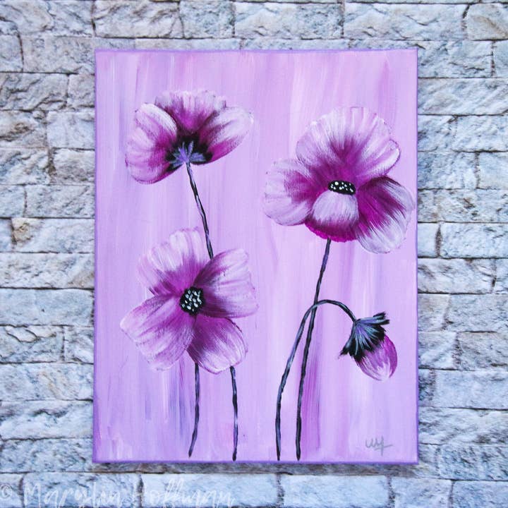 Purple abstract flowers for wholesale by Marylin Hoffman Art