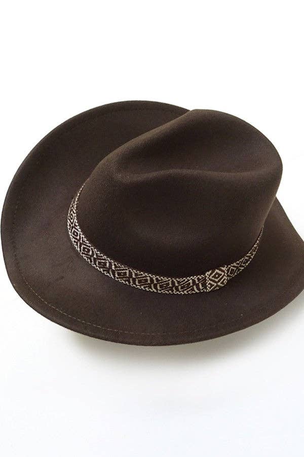 JOSSLYN by wall to wall - Wholesale Fedora - Women's - A VINTAGE CLASSIC COW BOY HAT WITH AZTEC TRIM | 40HW31310