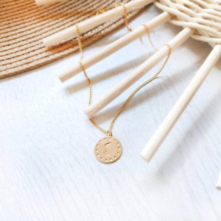 Moon and Stars Medallion Coin Necklace Gold / Silver for wholesale by Shany Design Studio