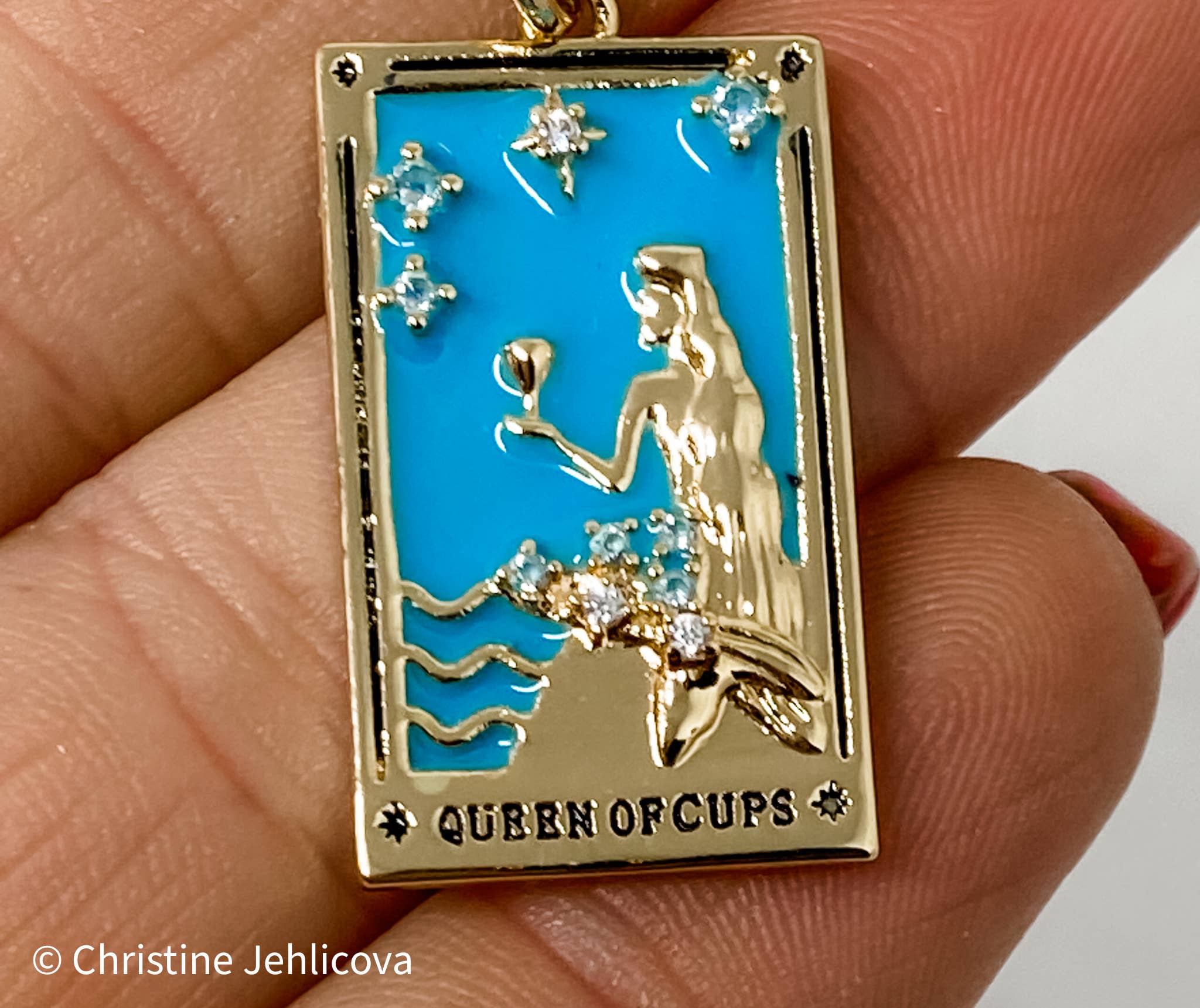 HoopLa – wholesale Pendant/charm necklace – Tarot Card Necklace Queen of Cups- Steel hand made3