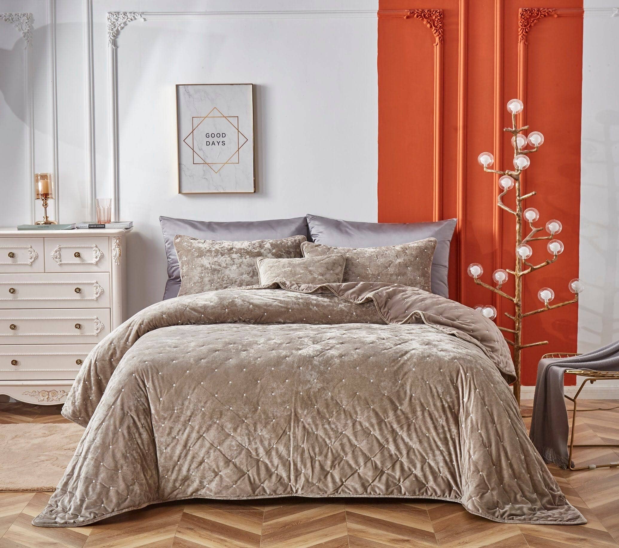 Tache Home Fashion - Wholesale Bedding Set - Tache Plush Dreams Sand Taupe Beige Tufted Velvet Quilt Set (JHW-853B)